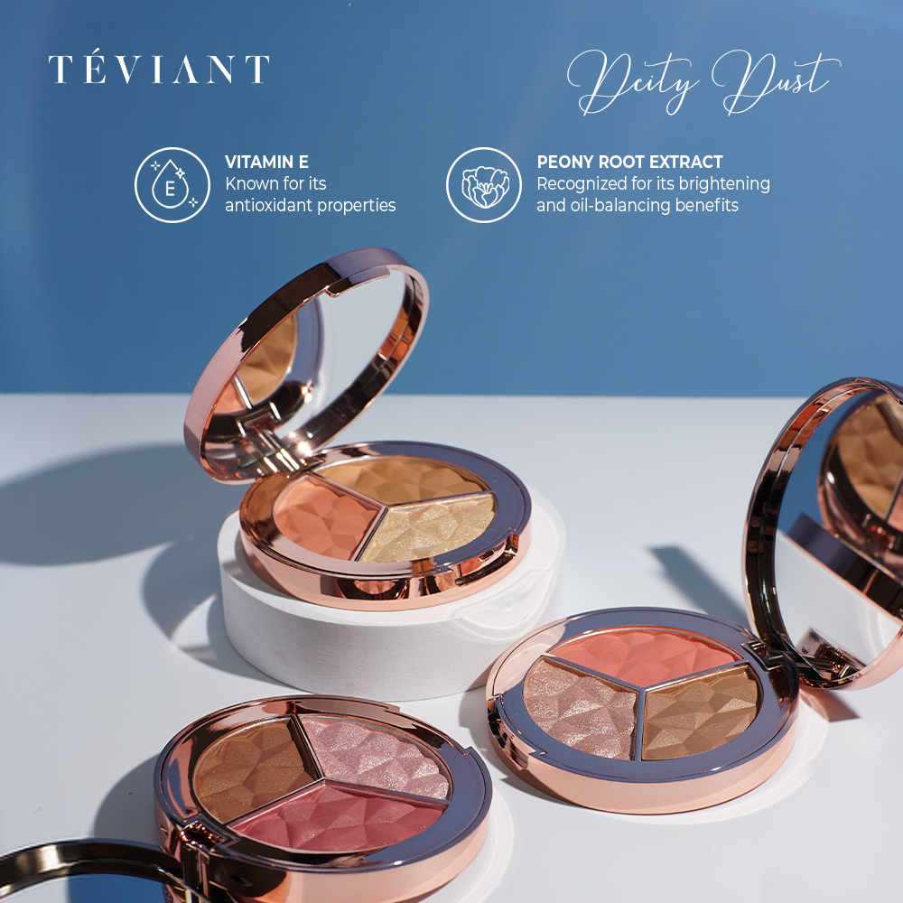 TEVIANT | DEITY DUST | TRIO FACE PALETTE | POWDER BLUSH | POWDER CONTOUR | POWDER HIGHLIGHTER