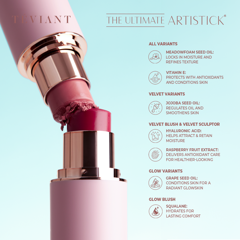 TEVIANT | THE ULTIMATE ARTISTICK | VELVET BLUSH STICK | VELVET SCULPTOR STICK | VELVET LUMINIZER STICK | GLOW BLUSH STICK | GLOW BALM STICK