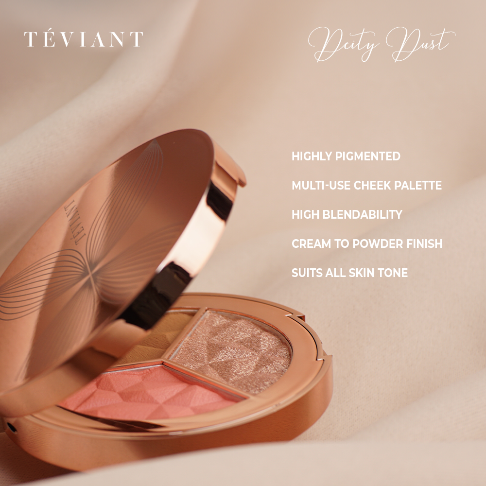 TEVIANT | DEITY DUST | TRIO FACE PALETTE | POWDER BLUSH | POWDER CONTOUR | POWDER HIGHLIGHTER