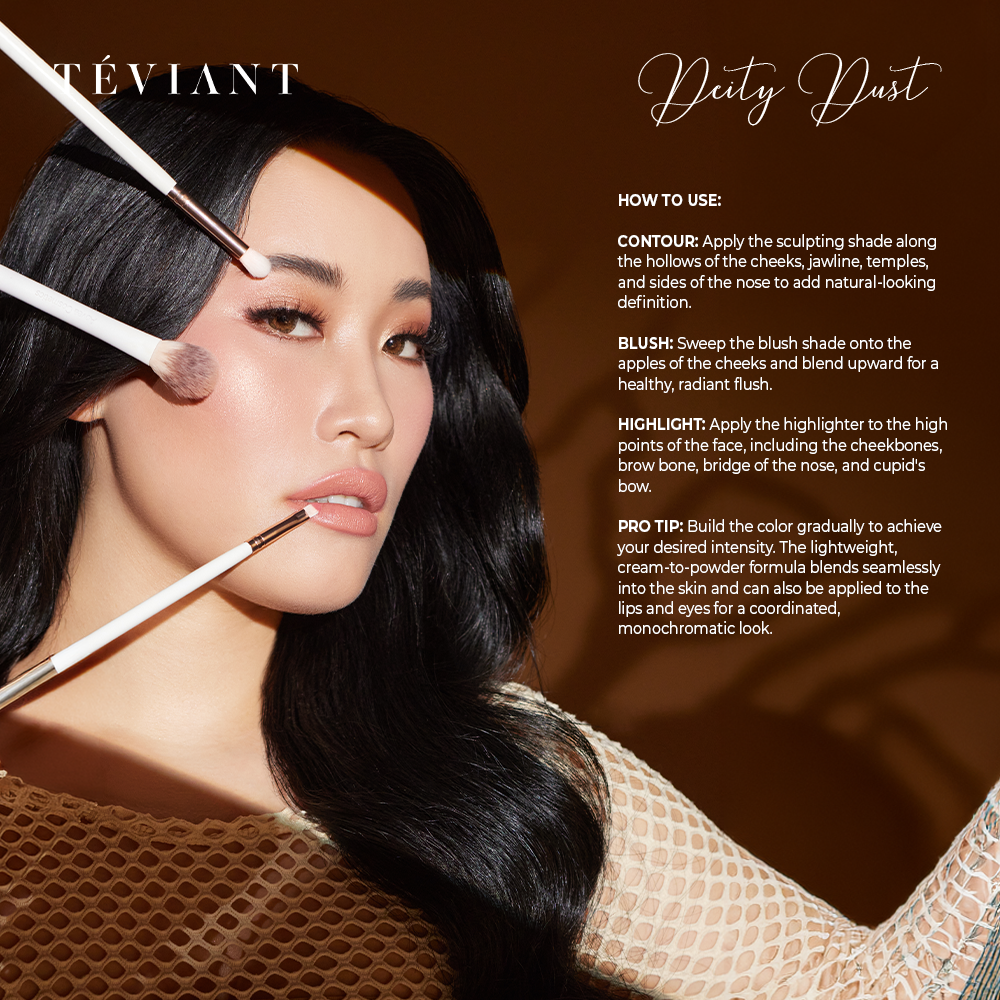 TEVIANT | DEITY DUST | TRIO FACE PALETTE | POWDER BLUSH | POWDER CONTOUR | POWDER HIGHLIGHTER