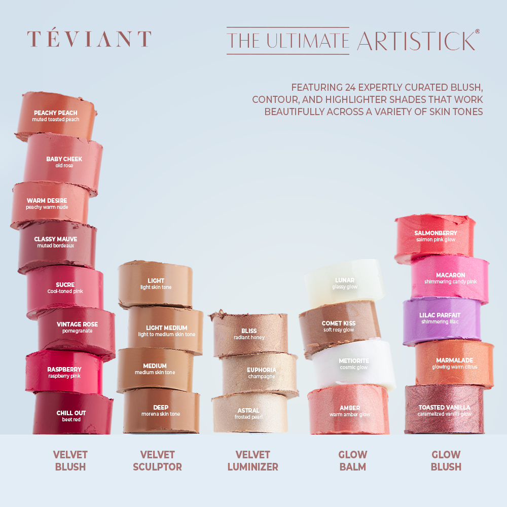 TEVIANT | THE ULTIMATE ARTISTICK | VELVET BLUSH STICK | VELVET SCULPTOR STICK | VELVET LUMINIZER STICK | GLOW BLUSH STICK | GLOW BALM STICK - Teviant Beauty