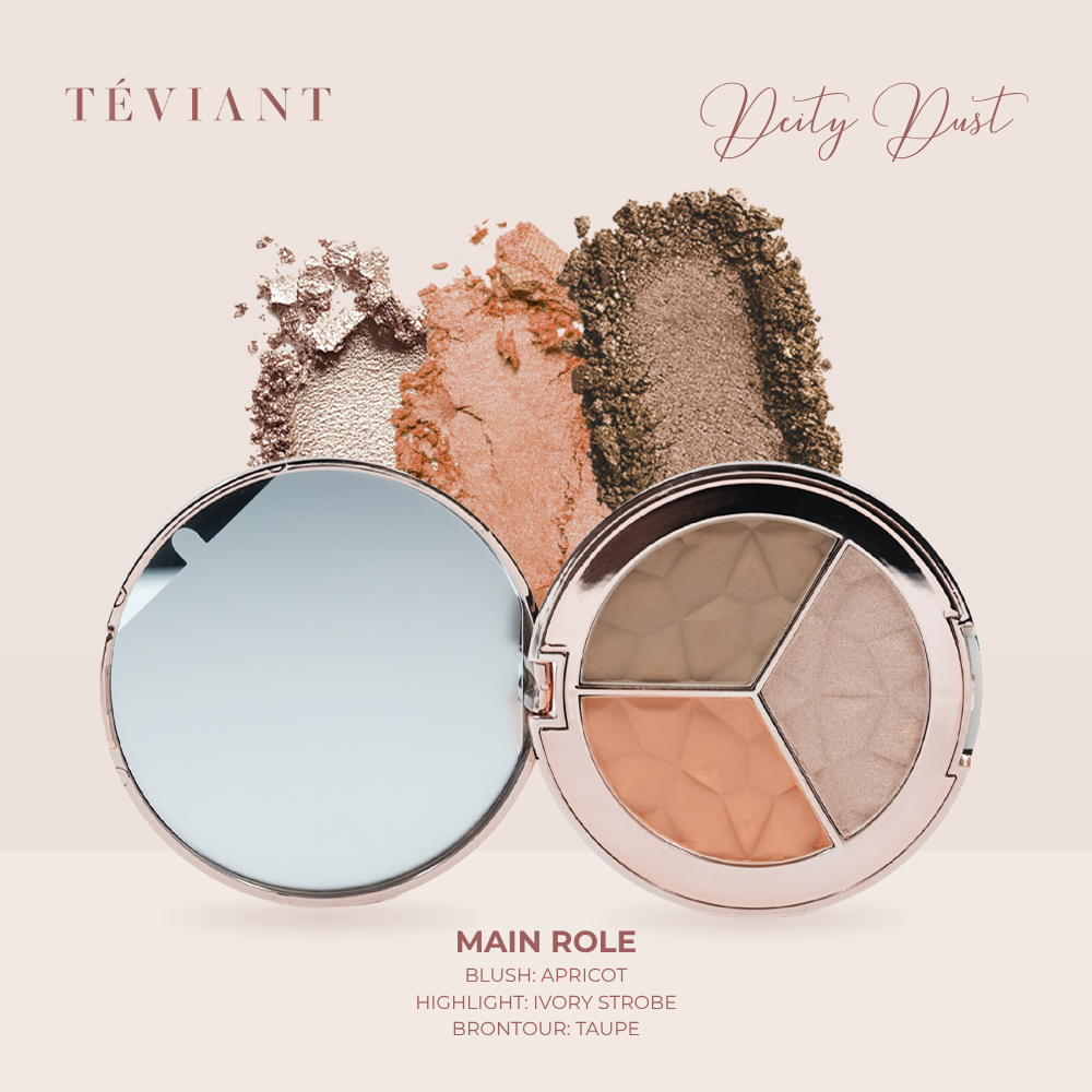 TEVIANT | DEITY DUST | TRIO FACE PALETTE | POWDER BLUSH | POWDER CONTOUR | POWDER HIGHLIGHTER