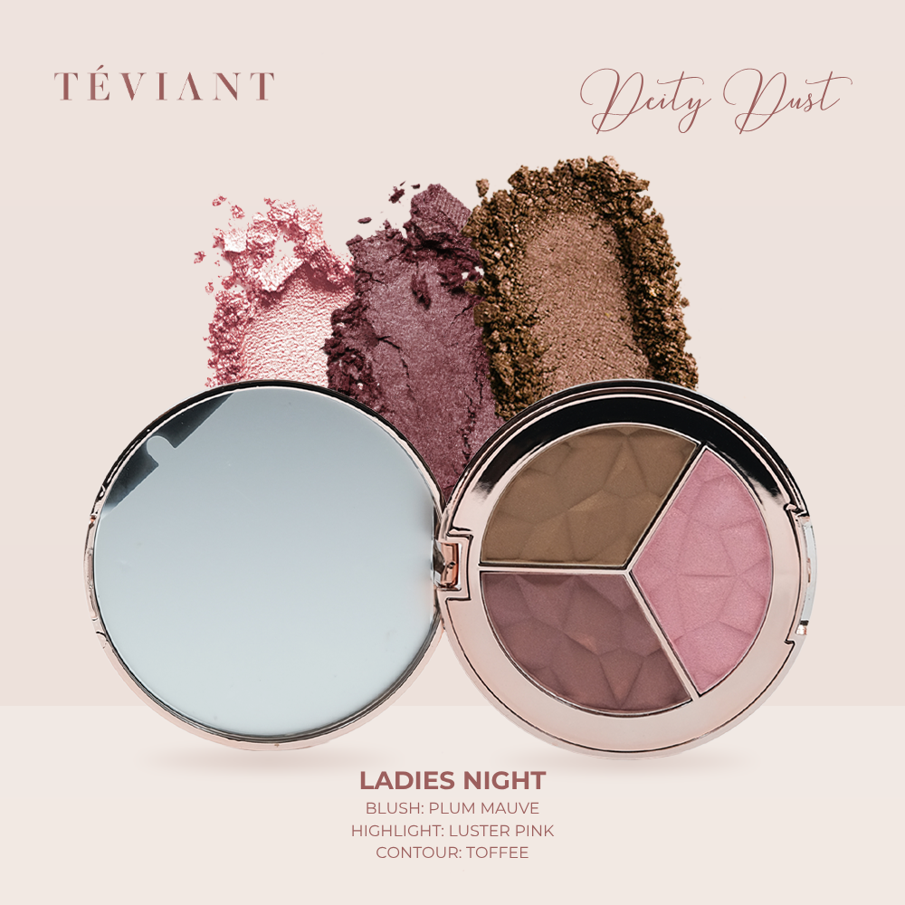 TEVIANT | DEITY DUST | TRIO FACE PALETTE | POWDER BLUSH | POWDER CONTOUR | POWDER HIGHLIGHTER