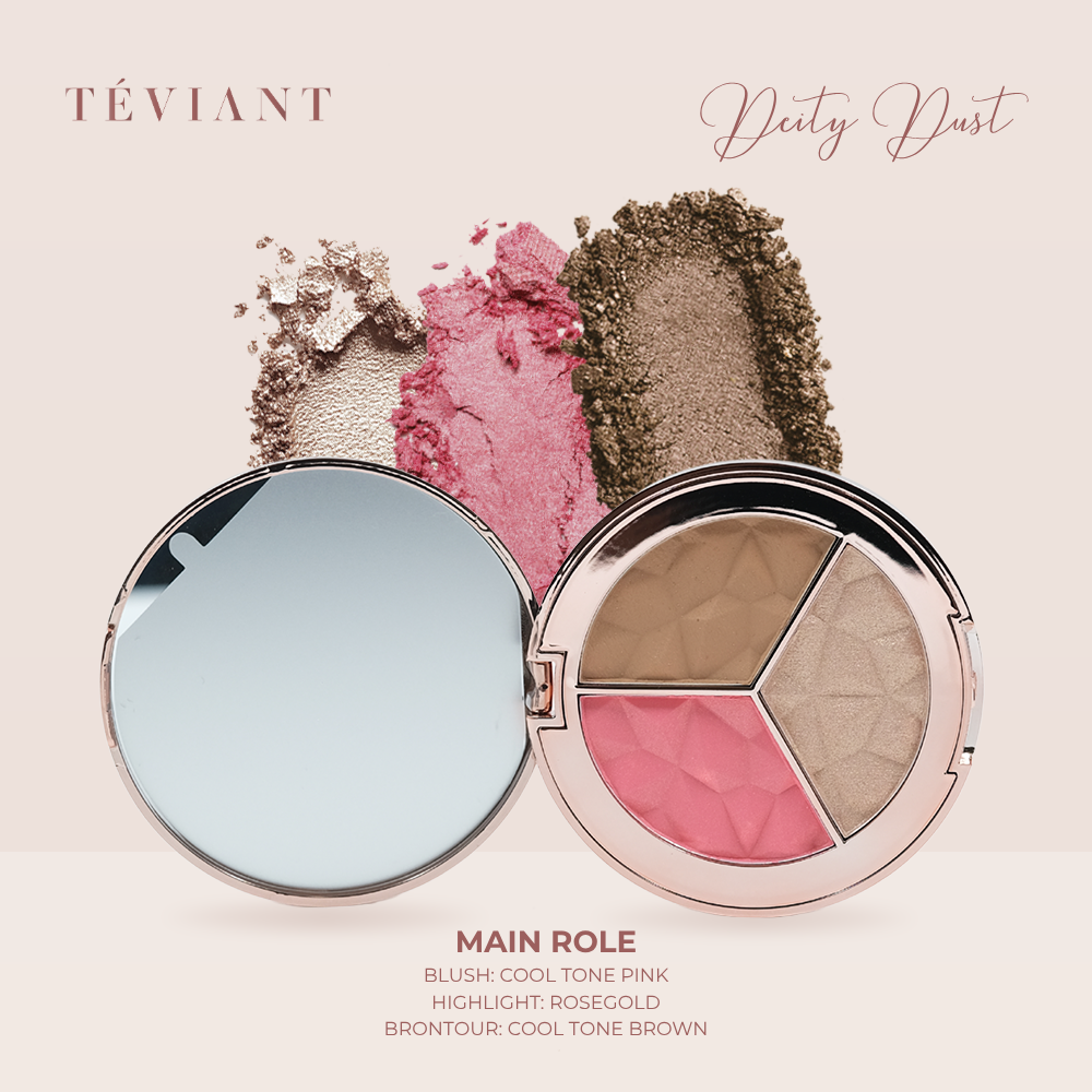 TEVIANT | DEITY DUST | TRIO FACE PALETTE | POWDER BLUSH | POWDER CONTOUR | POWDER HIGHLIGHTER
